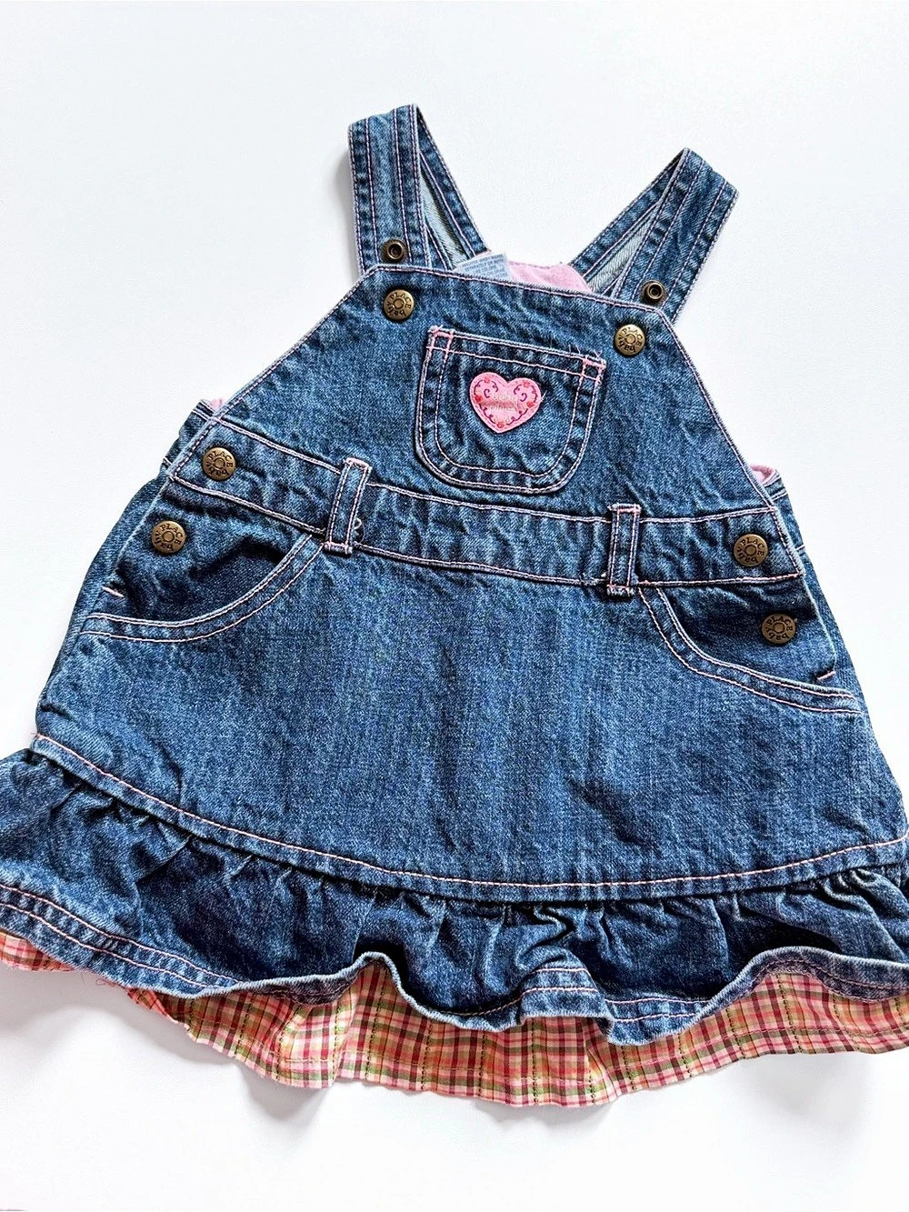 Y2K The Children's Place Denim Plaid Ruffle Dress Girls 3-6M Like New